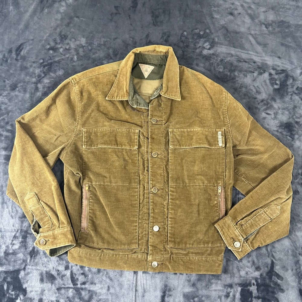 Bill Blass Corduroy Jacket Mens XL Brown Vintage Trucker Zipper Pockets Tan